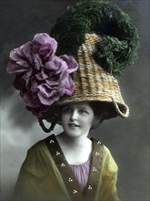 Woman with a basket as a hat
