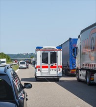Ambulance drives through rescue lane