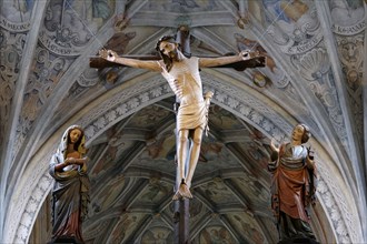 Jesus on the cross inside Romanesque abbey church of St. Lambert
