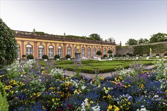 Castle garden with colourful flowers