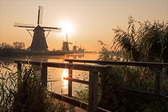 Historical windmills at sunrise