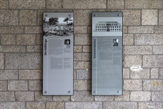 Information boards in the passageway of the former commandant's office in the concentration camp Flossenburg