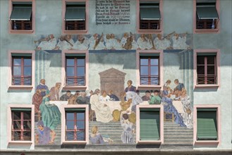 House facade with Feast of Canaan painting by Eduard Renggli