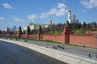 Moscow Kremlin on the bank of Moskva River with palace and cathedrals