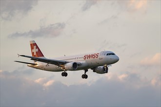 Airbus A320-214 of the Swiss Airline during landing approach