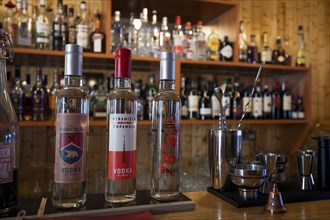 Vodka bottles in a bar