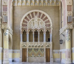 Interior view of the hall in the main building of the Hospital de la Santa Creu i Sant Pau by the architect Lluis Domenech i Montaner