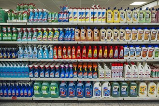 Shelf with cleaning materials in a supermarket