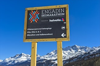 Information sign for the annual sports event Engadin Ski Marathon