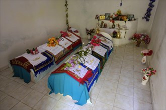 Flower-decorated tombs of Baba Sulltan and Baba Kapllan