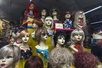 Shop window of a wig store