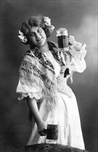 Woman with two beer mugs