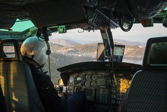 Inside a helicopter