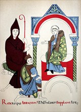 Emperor Henry IV kneels in front of the Margravine Mathilde to Canossa