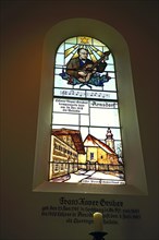 Lead glass window in honour of Xaver Gruber