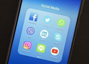 Different Social Media apps on smartphone display