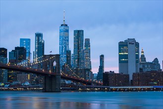 Brooklyn Bridge with skyline from Manhattan during blue hour