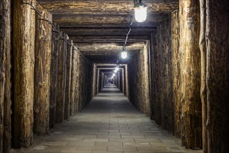 Illuminated underground tunnel in old