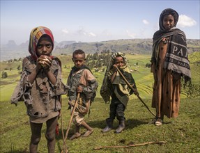 Kid shepherds at the edge of Simien Mountains national park