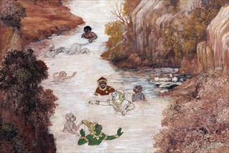 Hanuman baths in a river