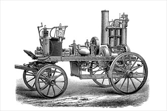 Historical fire pump with petrol engine from the 19th century
