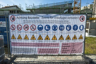 Tarpaulin with prohibitions and information at construction site