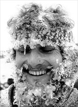 Men's face with ice ca. 1970s