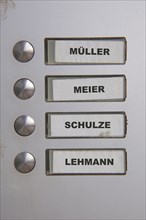 Door bell nameplates with frequent German name Muller Meier Schulze Lehmann