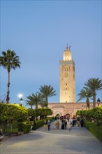 Koutoubia Mosque and Parc Lalla Hasna at dusk