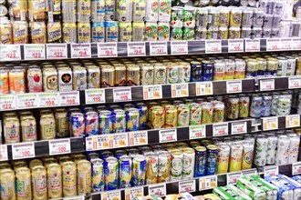 Japanese beer cans on store shelves