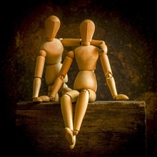 Mannequins on a wooden box
