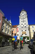 Cyclists in the old town of Vilshofen