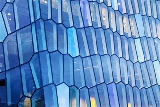 Facade detail of the honeycomb structure made of dichromatic glass by Olafur Eliasson