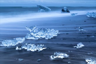Pieces of ice on the beach
