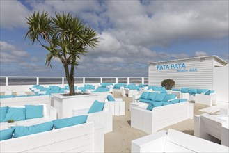 Beach bar with palm tree on the Belgian coast
