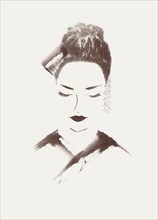 Painted portrait of a Japanese woman