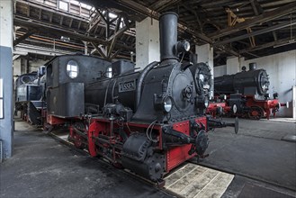 Steam locomotive 7 feet from 1889 in the roundhouse