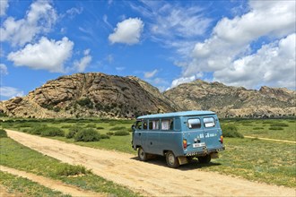 UAZ four wheel drive on the way to the Khugnu Khan mountain range