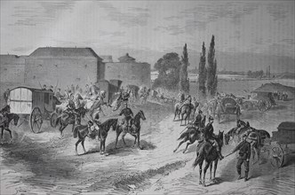The 12th Army Corps crosses the Rhine at Fort Montebello near Mainz on 3 August 1870