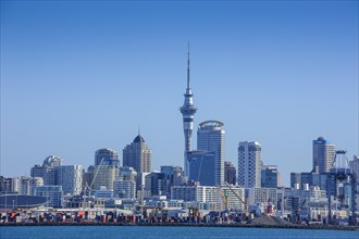 Container harbour and skyline of Auckland