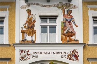 Mural painting at the house of the tin foundry Schweizer in Diessen at Lake Ammer