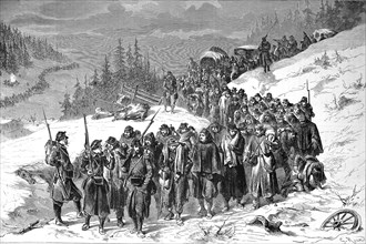 Escorting of French soldiers by Swiss military in the Neuchatel Jura on 3 February 1871