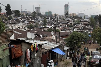 Slum with corrugated-iron huts on the outskirts