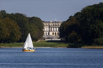 Sailing boat passing the Schloss Herrenchiemsee Castle