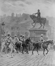 Bengal lancers parading in front of Jeanne d'Arc statue in Orleans