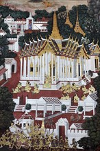 Buddhist temple complex with scene from Ramakia