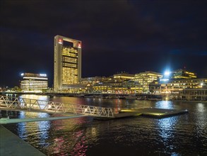 High-rise buildings at the South Dock by night