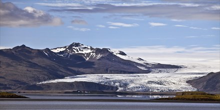Panoramic view from Hofn over the Hornarfjordur to the Vatnajokull National Park