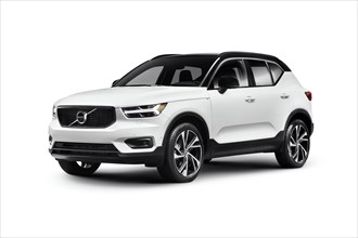 White 2019 Volvo XC40 T5 AWD R-Design Luxury car SUV isolated on white studio background with clipping path