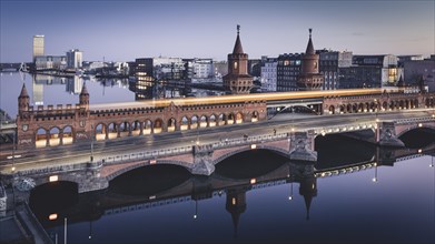 Evening view of the Oberbaum Bridge in Berlin